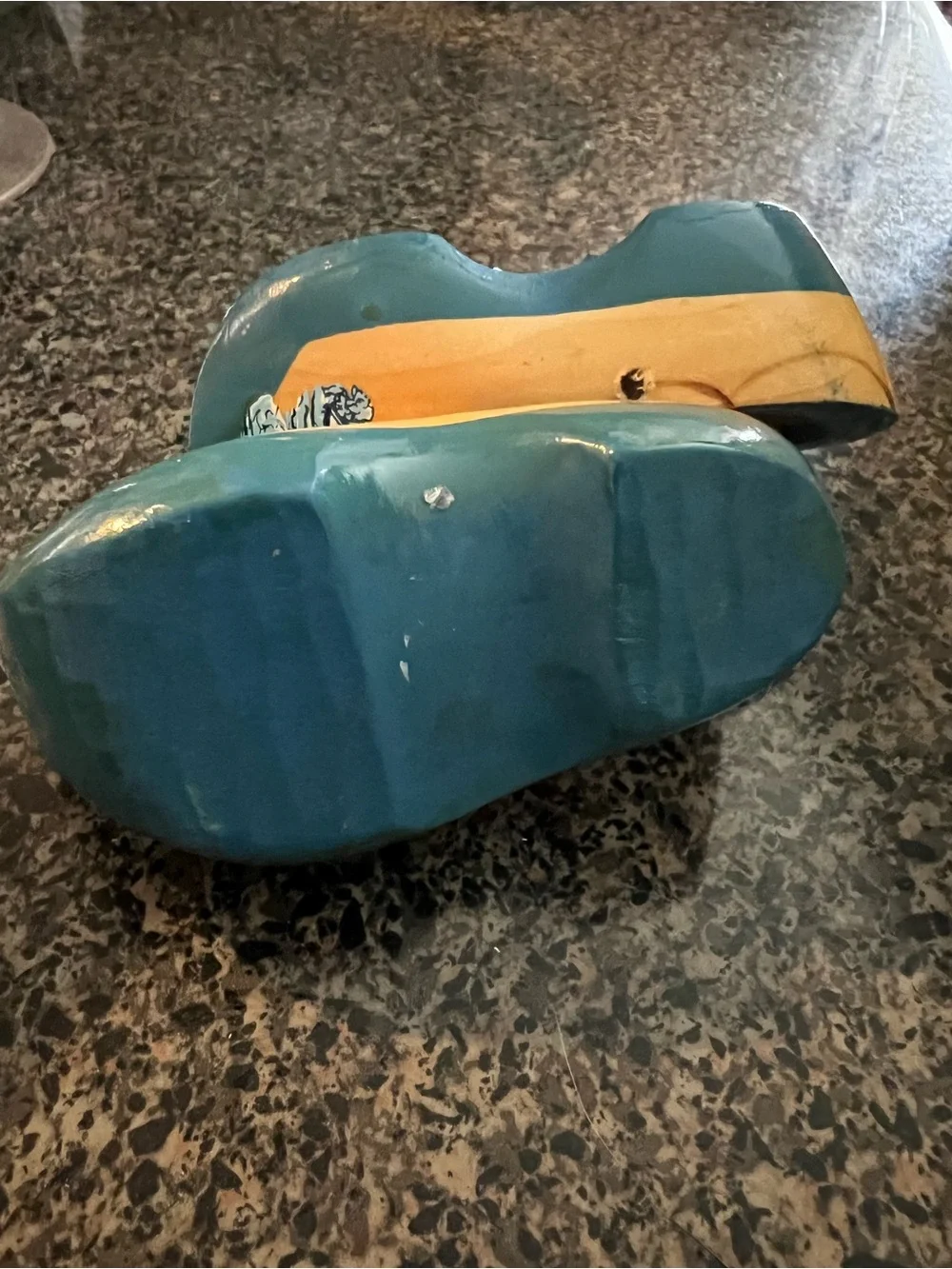 🦋 Minature Dutch Wooden Clogs in Teal and Natural Wood